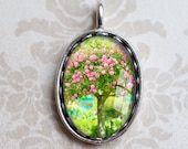 Rose Tree Photo Pendant - Monet's Garden Wearable Art  - Floral Photograph in Antique Silver Jewelry Charm