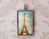 Paris Photograph Pendant - Eiffel Tower  in Antiqued Silver - Wearable Gift Jewelry Charm