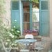 French Country Photography - Blue Bistro Table, Chairs, Shutters, Cottage Window, Giverny, France, Wall Decor