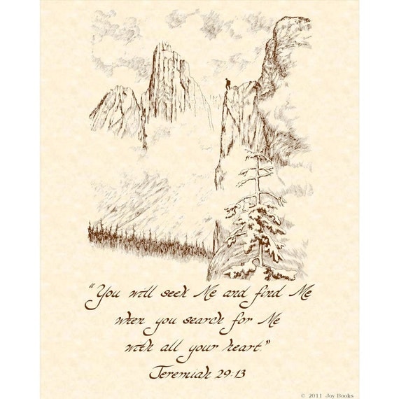 JEREMIAH 29:13 --- 8 X 10 Hand Written Calligraphy Art Print On Parchment