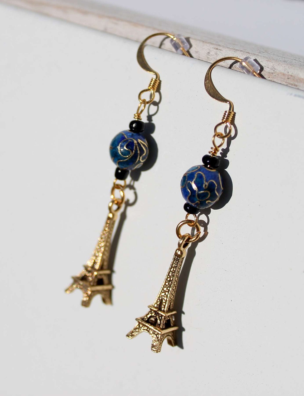 Eiffel Tower Earrings in Gold and Sapphire