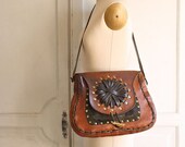 70s studded satchel  / leather saddle bag