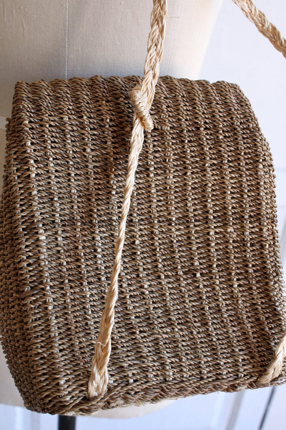 woven sisal mini backpack box bag