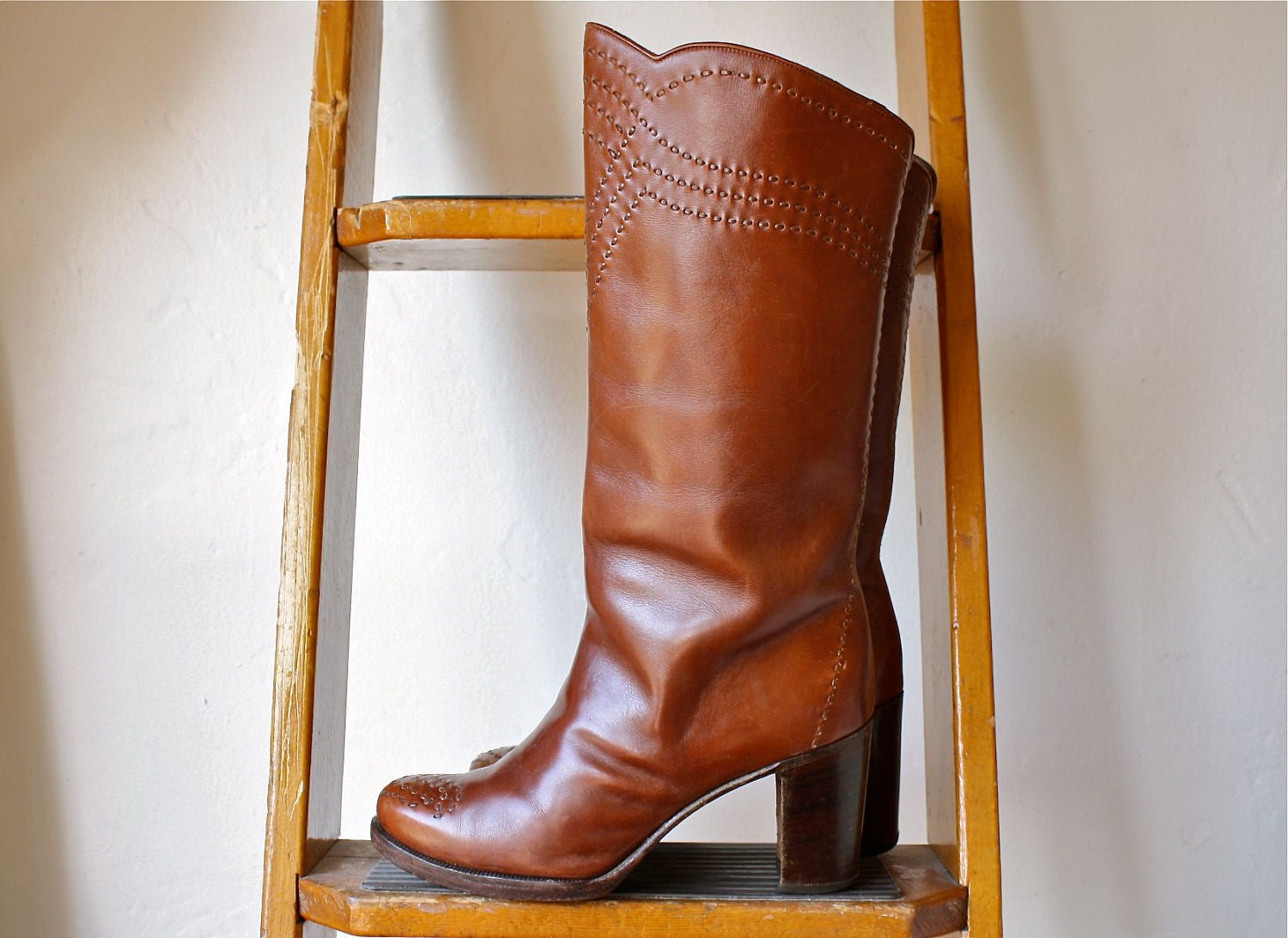 sale... stacked wood heel italian boots size 6 1/2