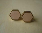natural beige mini brass hexagon stud earrings