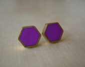 purple mini brass hexagon stud earrings