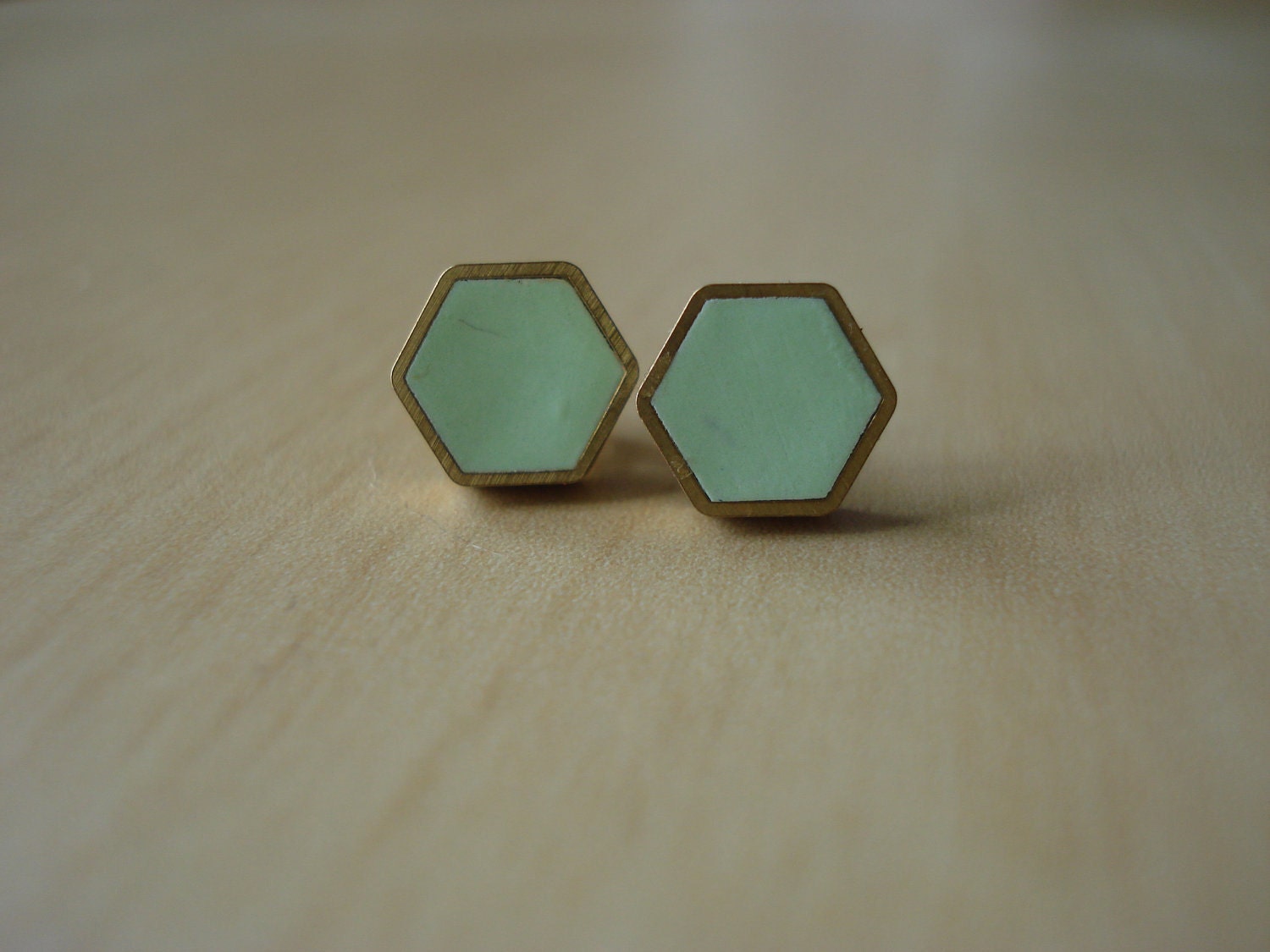 cool mint mini brass hexagon stud earrings img