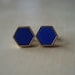 royal blue mini brass hexagon stud earrings img