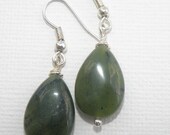 Olive Jade Teardrop Gemstone Sterling Silver Dangle Earrings