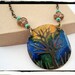 088 Summer Skies Hand Painted Blue Green Yellow Tree of Life Necklace with Chain