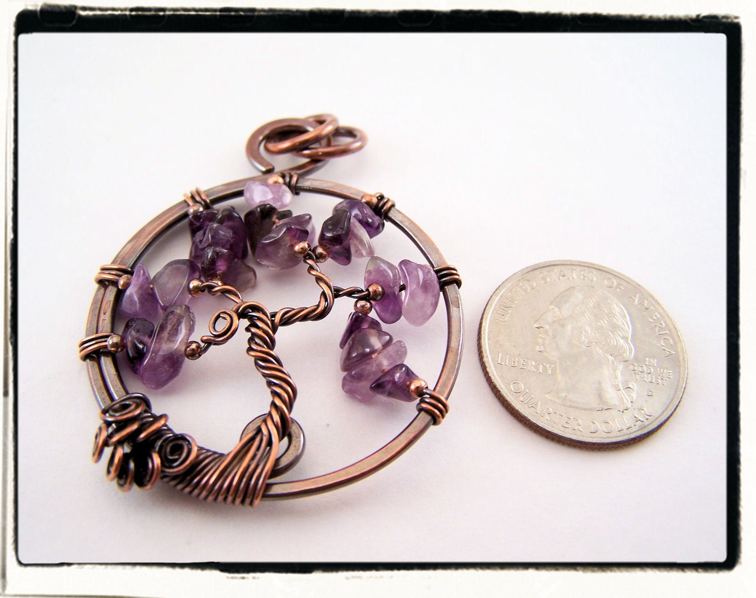 025 Purple Amethyst Sled Tree of Life Pendant Antique Copper no Chain
