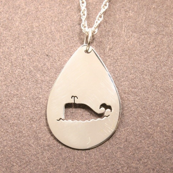 Whale charm, silver cutout pendant, handmade in Maine