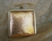 Vintage 60s Mirror Compact Fancy Gold Double Mirror  for Purse Pocketbook