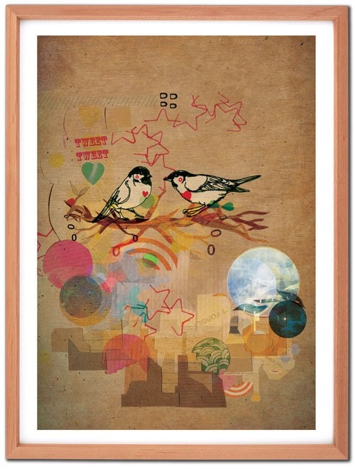Tweet Me Birds A4 Fine Art Print