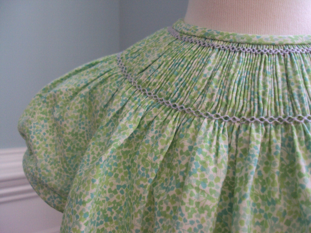 Handsmocked Light Blue and Green liberty style floral size 18 months
