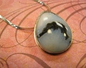 Moss Agate Sterling Silver Pendant with Sterling Silver Chain Necklace