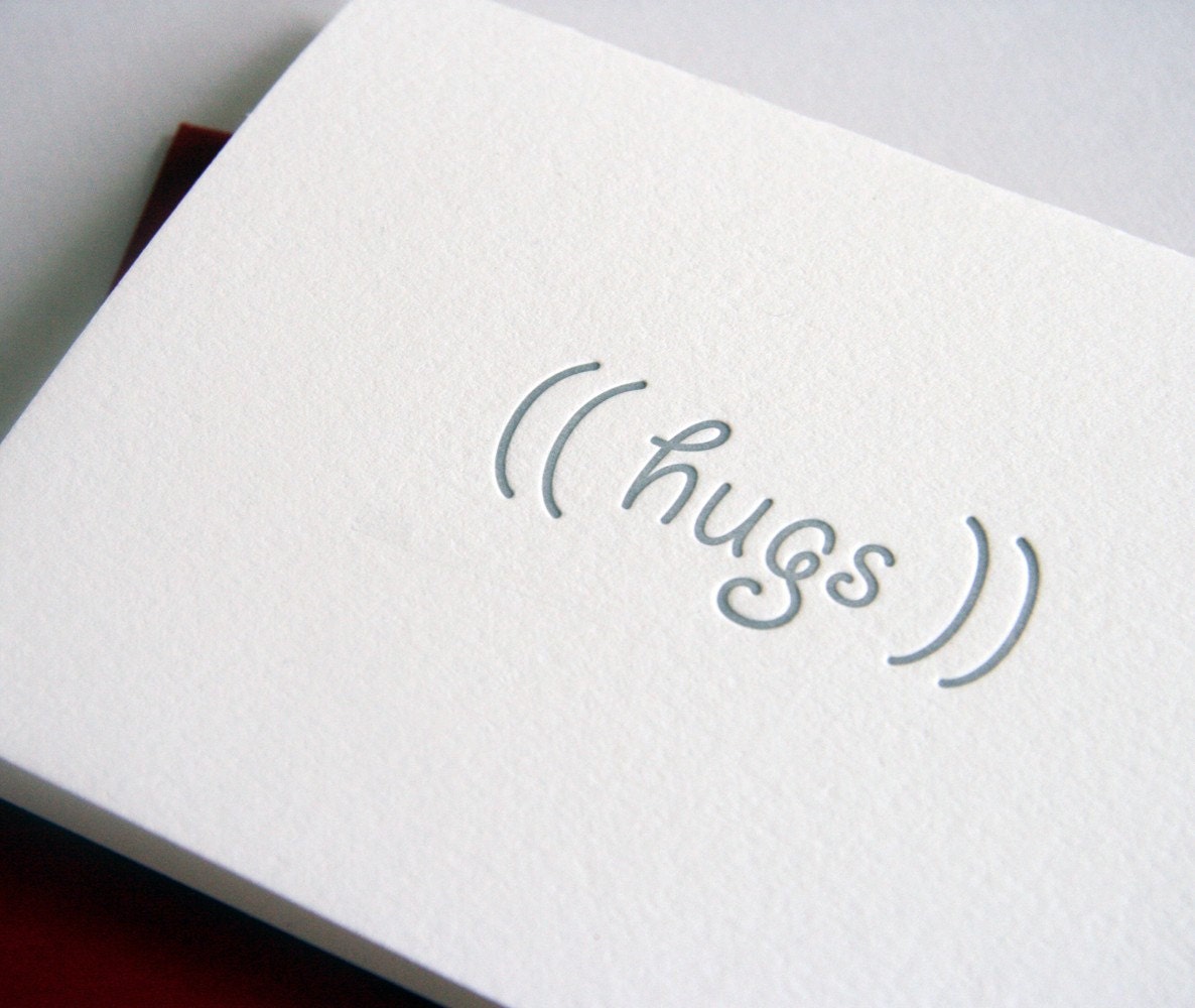 Letterpress greeting card - Hugs - blank inside