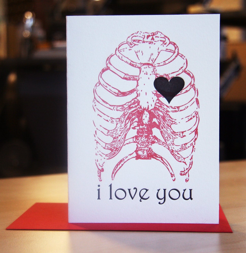 Valentine Card - Letterpress Printed greeting card  - I love you Ribs