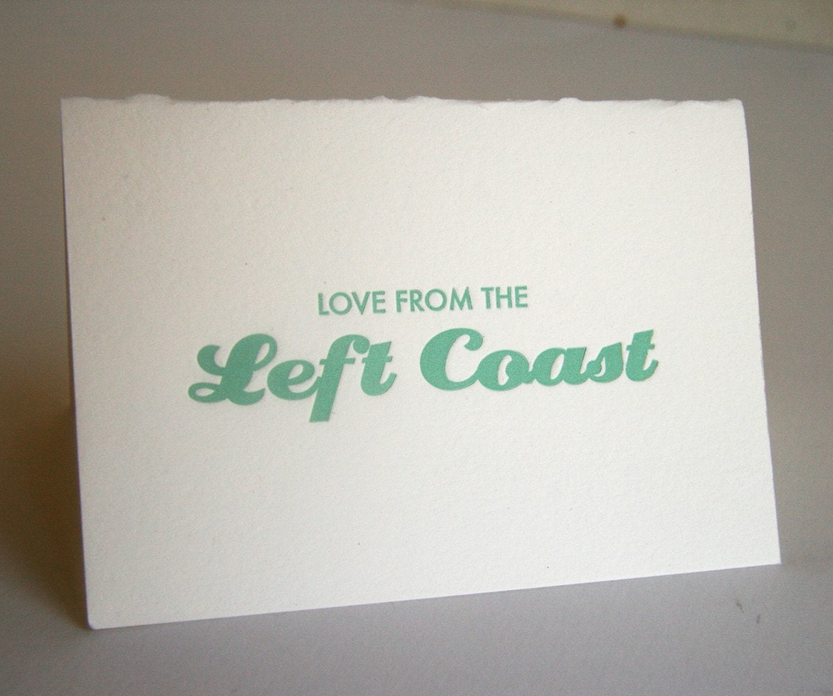 Love from the Left Coast - Letterpress printed greeting card - SALE