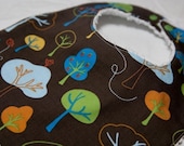 Trees and Birds Brown - Infant or Toddler bib -  ADJUSTABLE Snaps - REVERSIBLE