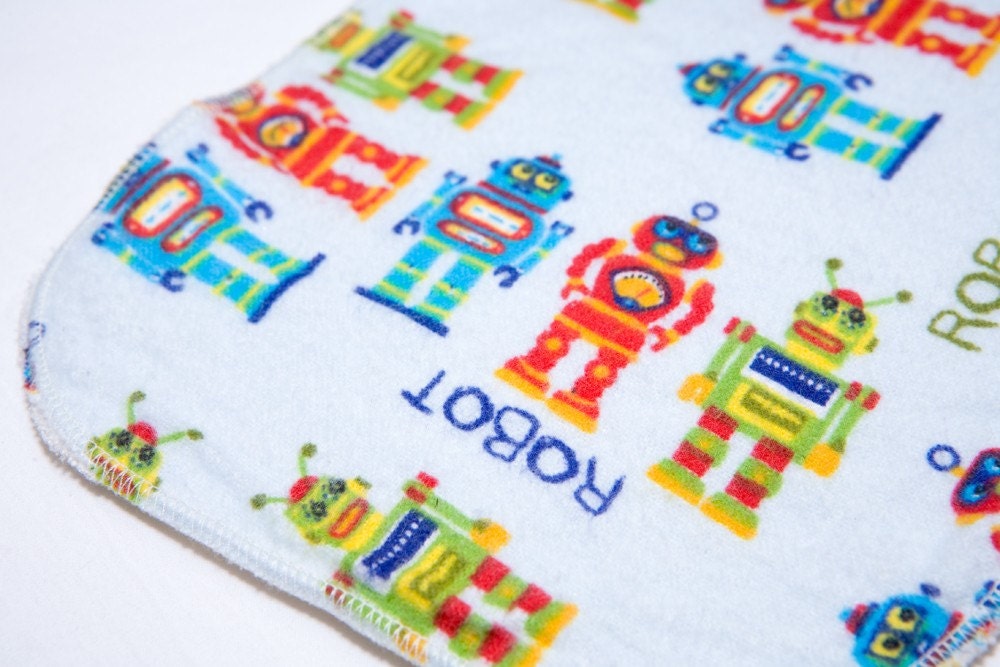 Robot Wipes- Set of 4 wipes - flannel and OBV - SOFT - 8x8 size