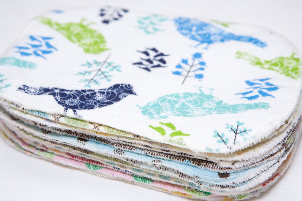 Sweet Bobbins Cloth Wipes - Girls Mixed Print Starter Set - 12 wipes - flannel and OBV - SOFT - 6x8 size