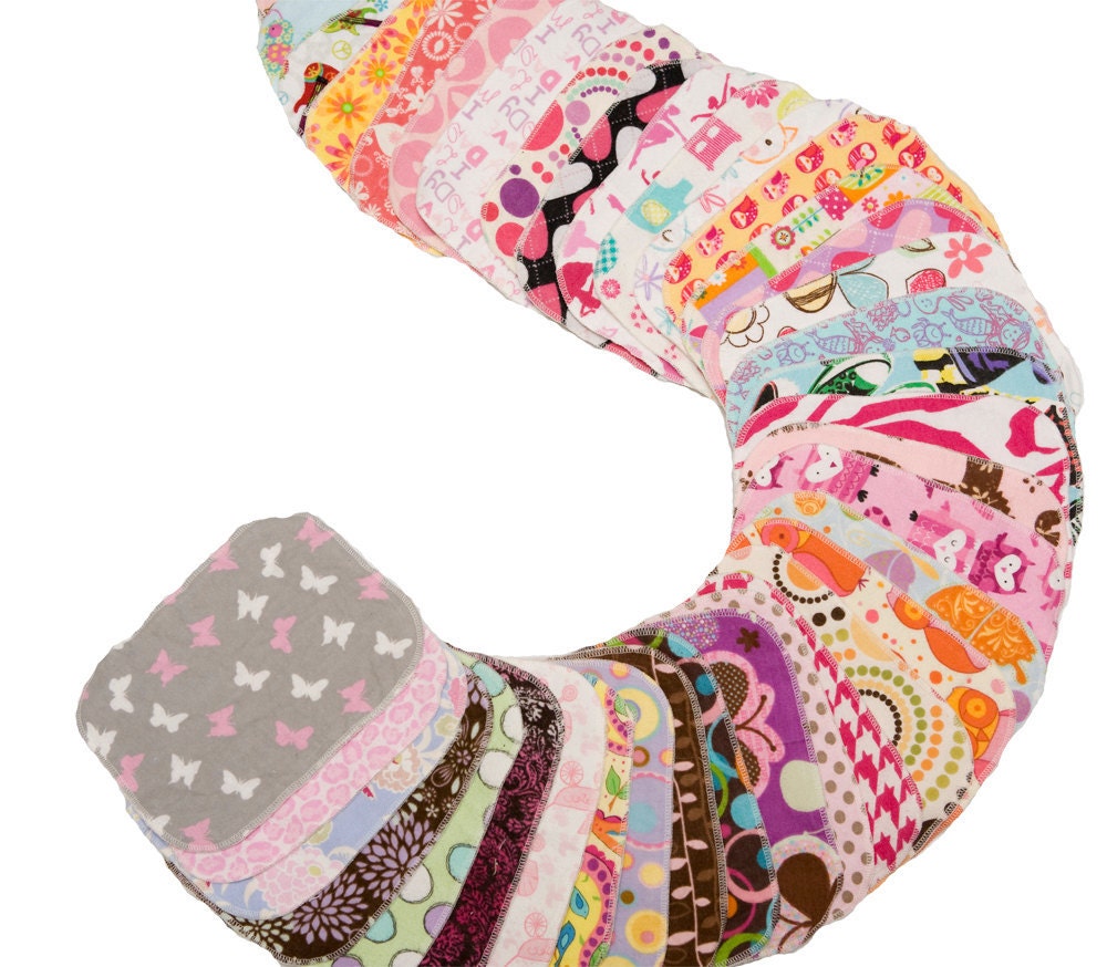 Sweet Bobbins Cloth Wipes - Girls Mixed Print Starter Set - 12 wipes - flannel and OBV - SOFT - 6x8 size