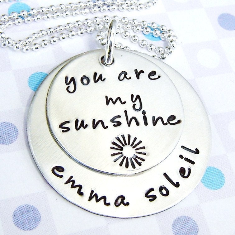 Personalized handstamped charm necklace - You Are My Sunshine - mommy jewelry
