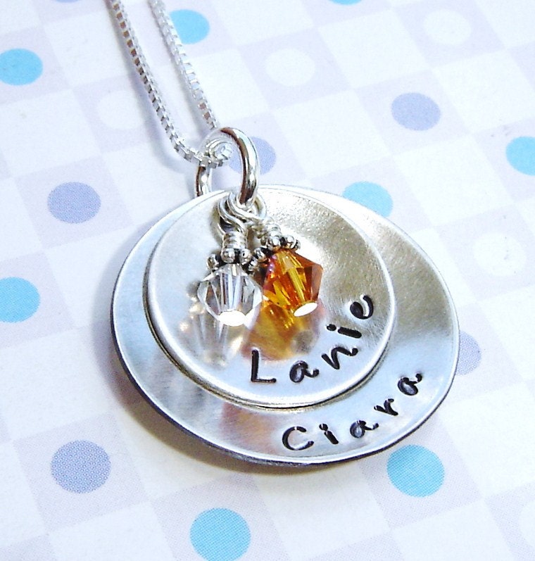 Mother stamped name necklace - Charm necklace - Personalized jewelry - Birthstone necklace