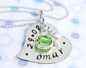 Hand stamped heart necklace - mother charm jewelry -Valentine's - Custom name stamped heart  charm