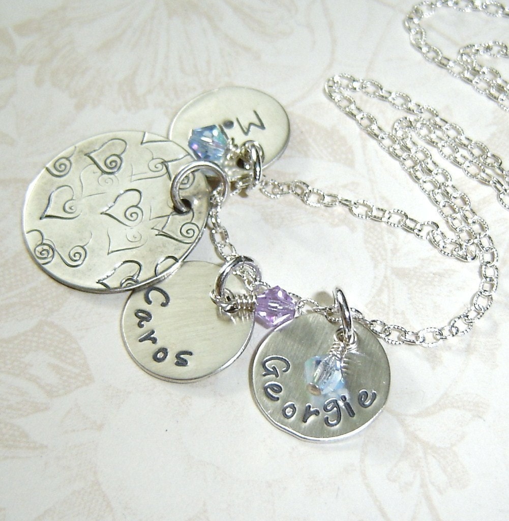 Mothers Birthstone Pendants on Mother S Necklace With Kids Name And Birthstone By Artofsilver