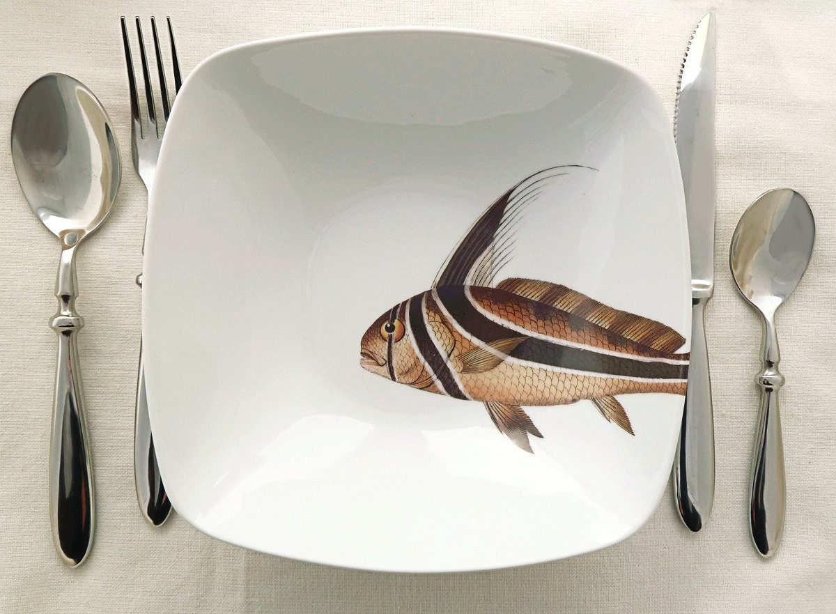 fishy fish square bowl  - "poisson punk" - MilestoneDecalArt
