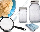 BASIC Live Water Kefir Grains KIT- Strainers, Jars, Recipes, PICTURE Guide