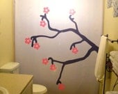 Red Cherry Blossoms Shower Curtain Tree Bathroom Decor Kids bath Japanese Asian Branch Nature Flowers
