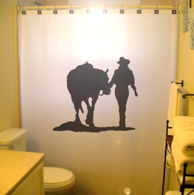 Cowgirl Shower Curtain Horse Western theme bathroon decor kids bath hat boots female cowboy