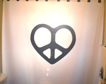 Peace Symbol Shower Curtain Heart Sign Love Romance Bathroom Decor Bath kids Valentine's Day Romantic custom unique