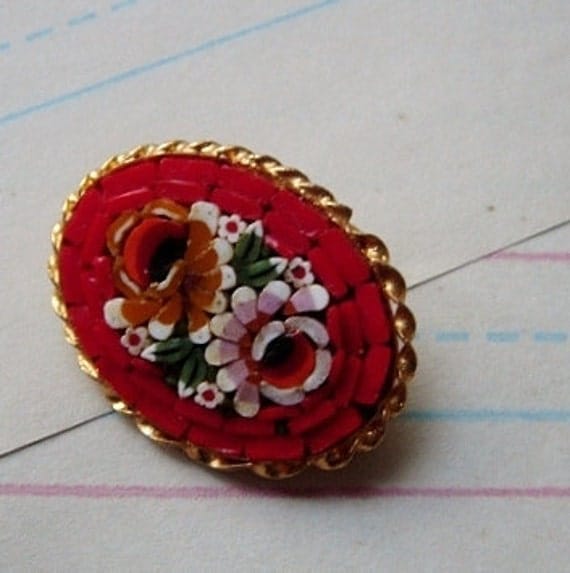 reserved for roksana, vintage brooch, scarlet micro mosaic florals
