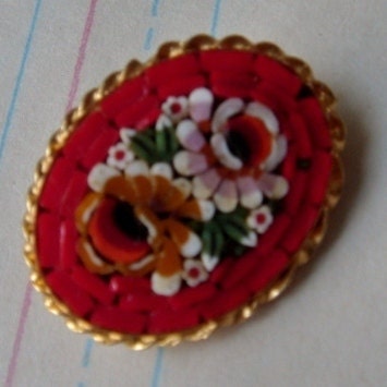 reserved for roksana, vintage brooch, scarlet micro mosaic florals