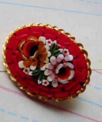 reserved for roksana, vintage brooch, scarlet micro mosaic florals