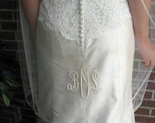 Bridal Veil Personalized with embroidered  monogrammed Fingertip length with organza ribbon edge