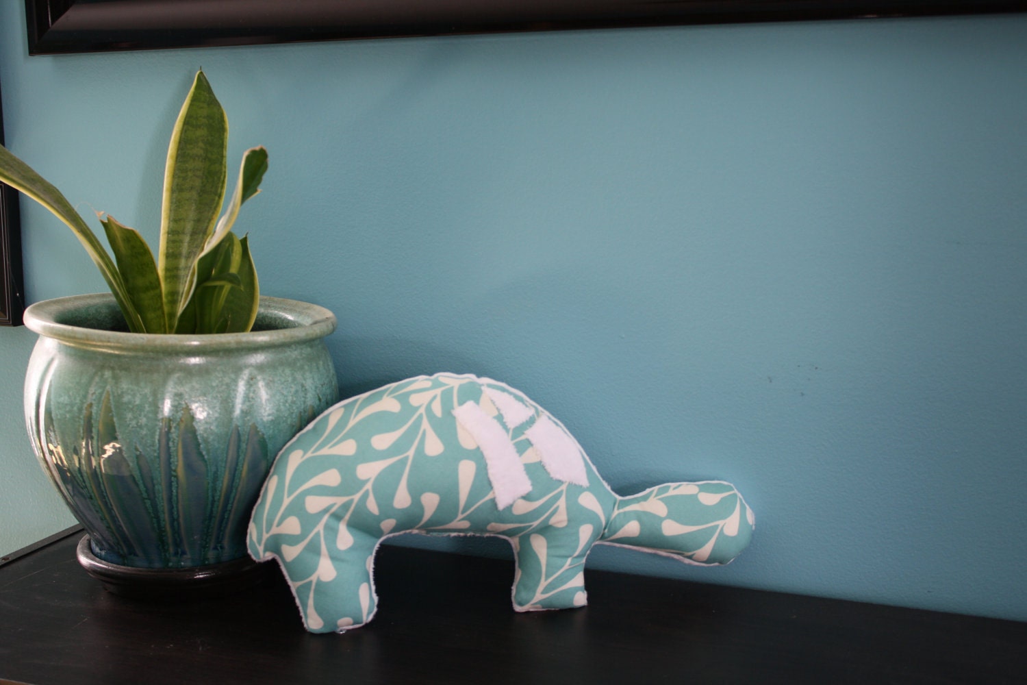 Stuffed Turtle with Minky Fabric- Teal- White Minky- Soft Plush-Turtle Pillow