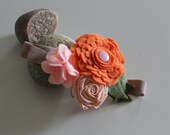 Pink and Orange Fabric and Felt Flower Stretchy Headband