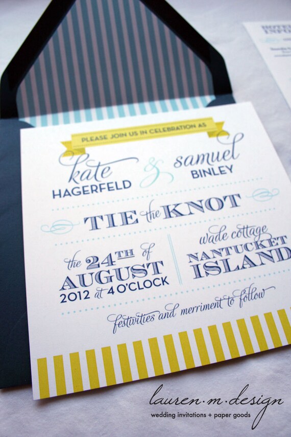 Nautical Wedding Invitation Suite (Sample) in blue and yellow
