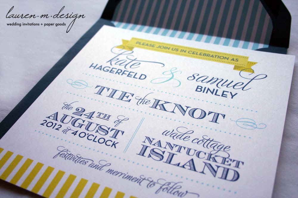 Nautical Wedding Invitation Suite (Sample) in blue and yellow