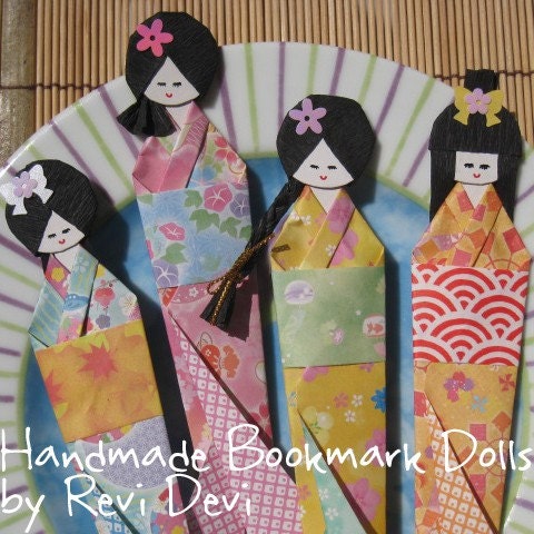 Japanese Shiori Kimono Dolls.. handmade Set of 4.. Origami paper craft ningyou for everyday gift or embellishment - pretty and unique