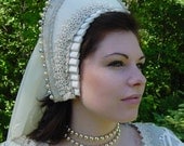 Renaissance Tudor Court Boleyn French 1500s Hood headpiece with beading CUSTOM