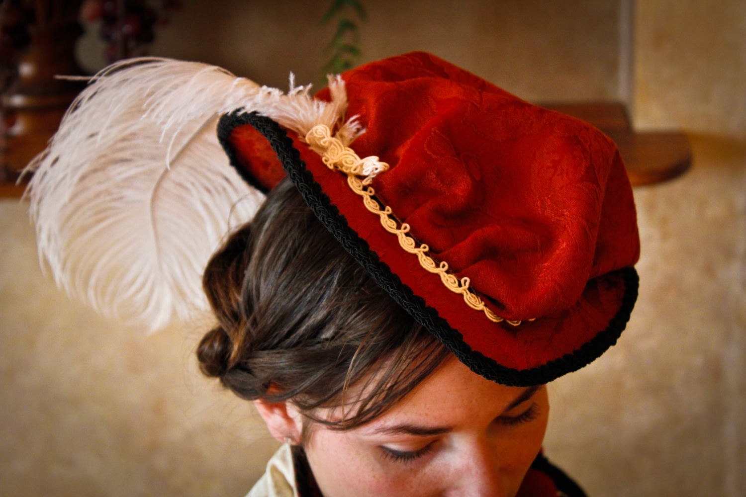 Renaissance Tudor Elizabethan Court Puffed Riding hat headpiece CUSTOM RESERVED