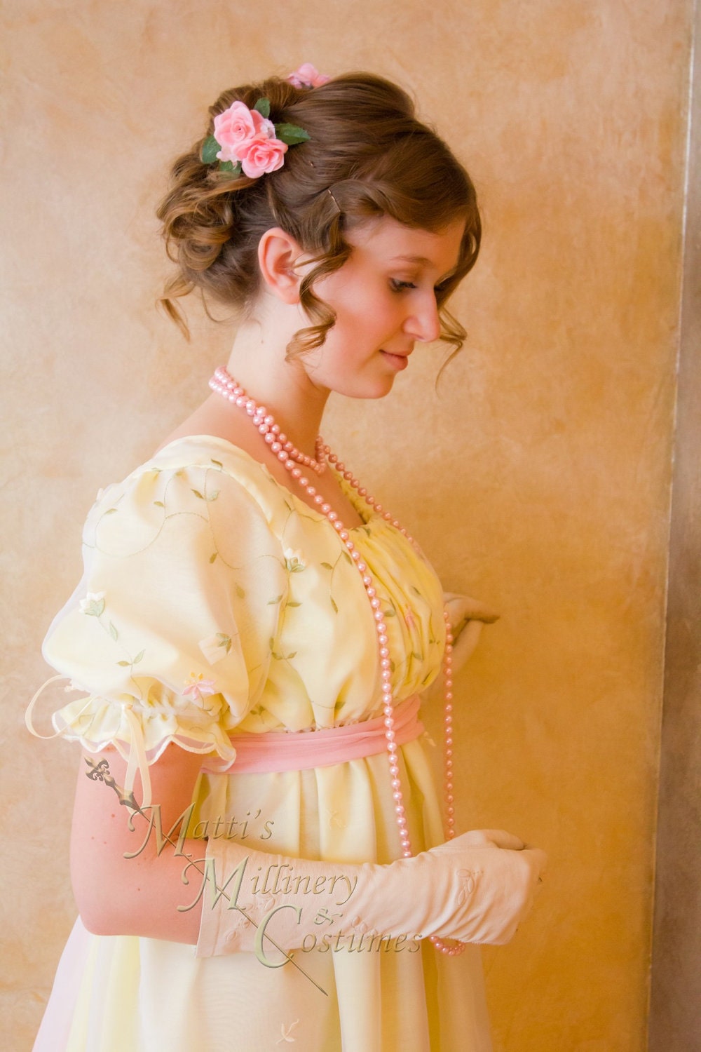 Organza Regency Jane Austen Ball gown Empire formal Dress CUSTOM in yellow
