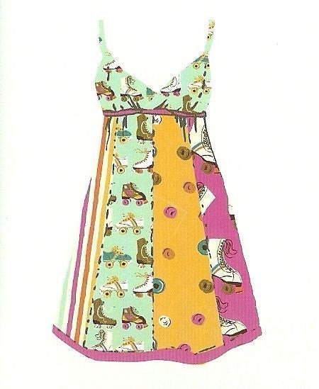 Heather Ross, Munki Munki, Skates on Poplin, 1/2 Nightie Panel