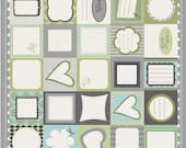 Riley Blake, Sew Labels, Green, Blue & Grey, 1 Panel